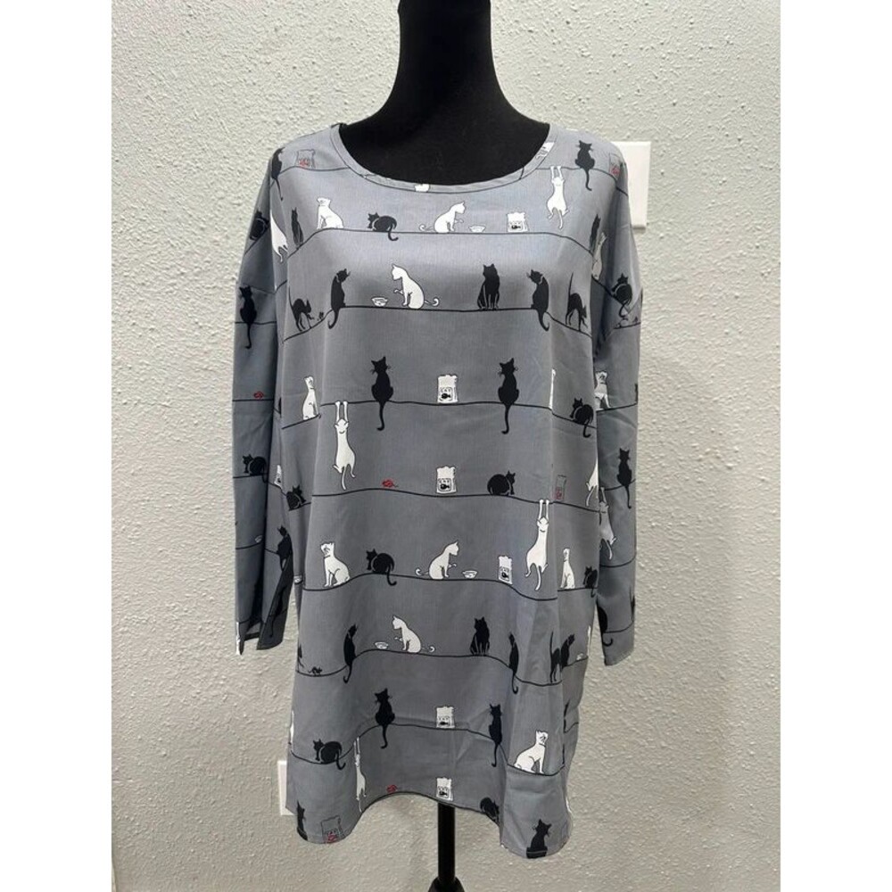 Cute Kitty Cat Printed Pullover Top Womens Plus Size 0X Lightweight 3/4 Sleeve